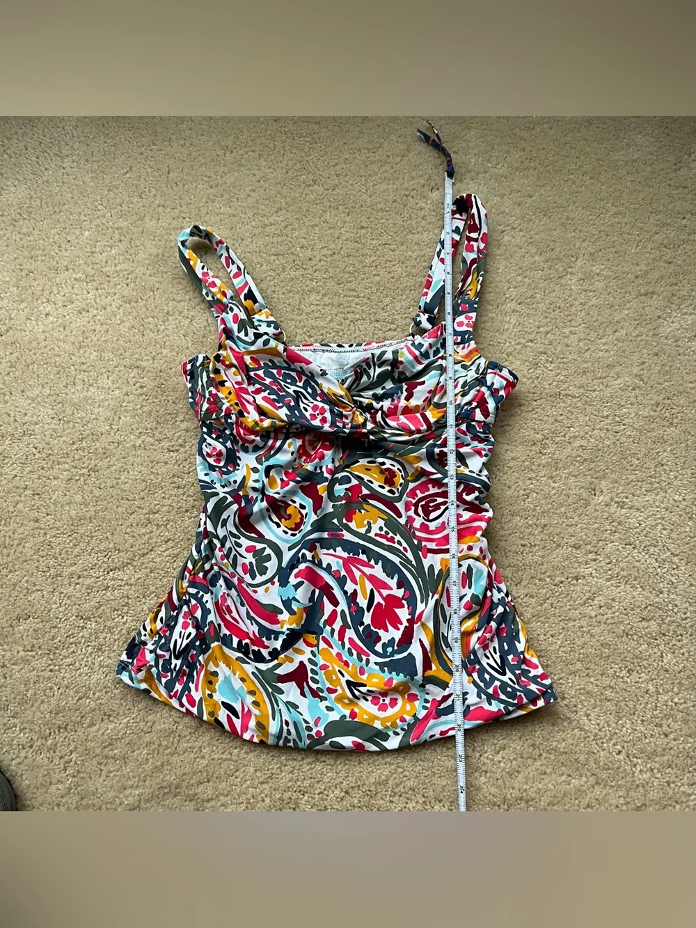 Anne Cole Watercolor Paisley Twist Front Underwire Tankini Top - 34D/32DD - EUC